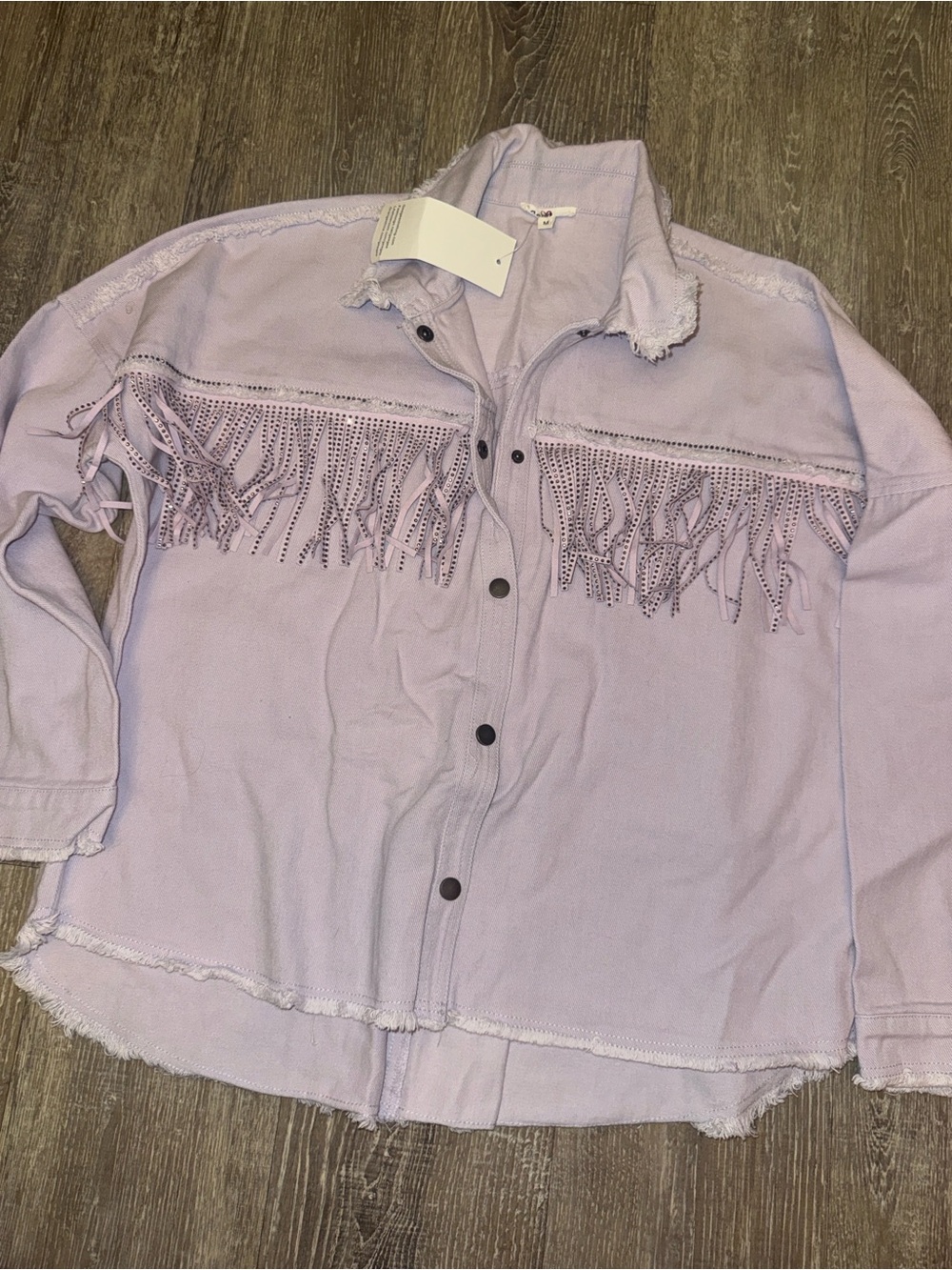 GeeGee Lavender Fringe Button-Up Demin Shacket